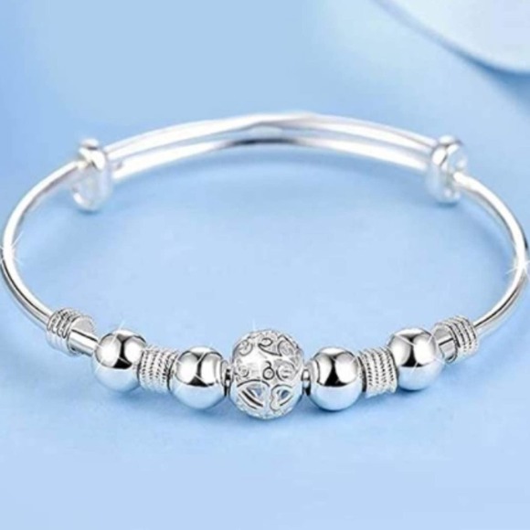 925 Sterling Silver Bangle Bracelet Anxiety Beaded Bracelet Fidgit Plated Bangle - Picture 3 of 7